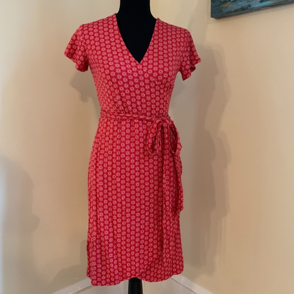 Loft Red Patterned Wrap Dress